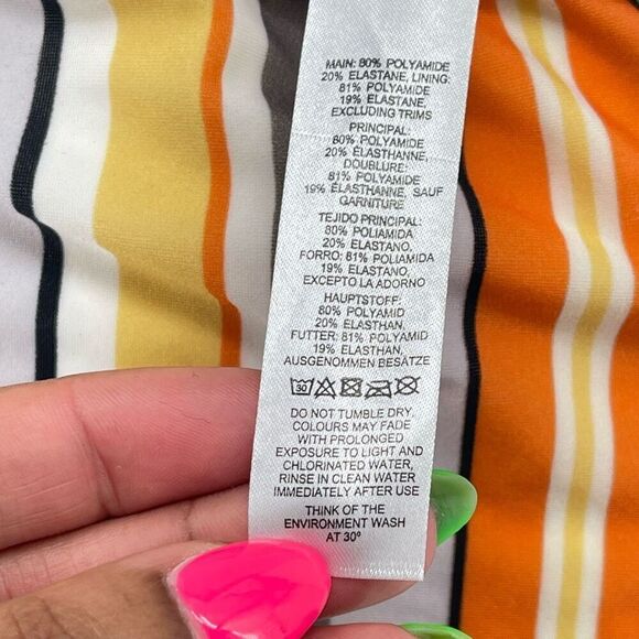 ASOS Swim Mix and Match High Waist Stripe Bottom with Black Bralette Top Size 8 - Picture 12 of 15